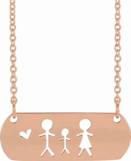 14K Rose Father, Son, & Mother Stick Figure Family 18" Necklace