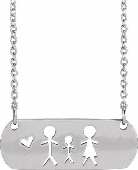 14K White Father, Son, & Mother Stick Figure Family 18" Necklace