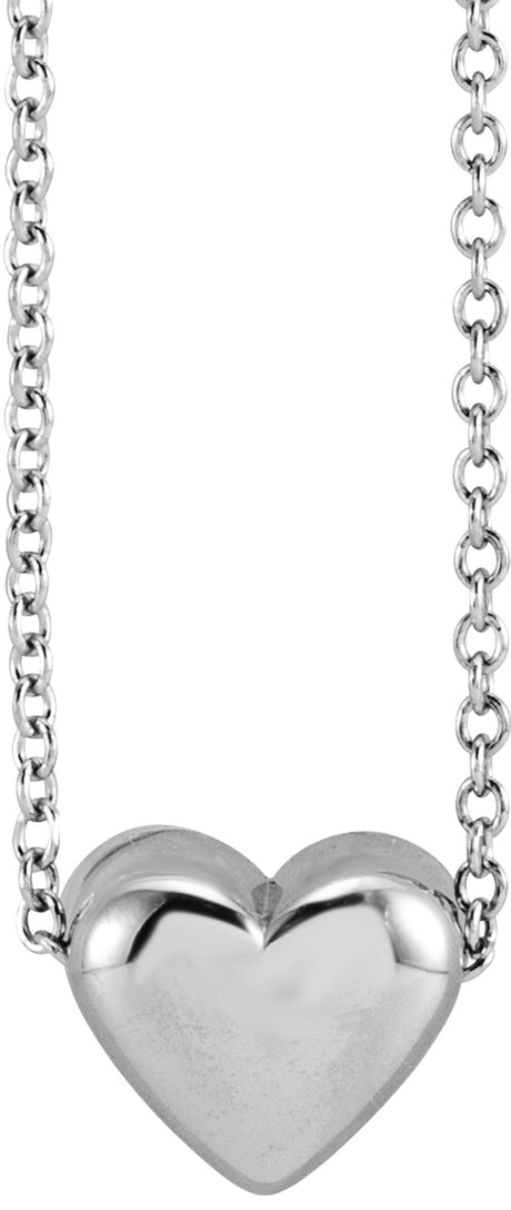 14K White Puffed Heart 16-18"Necklace
