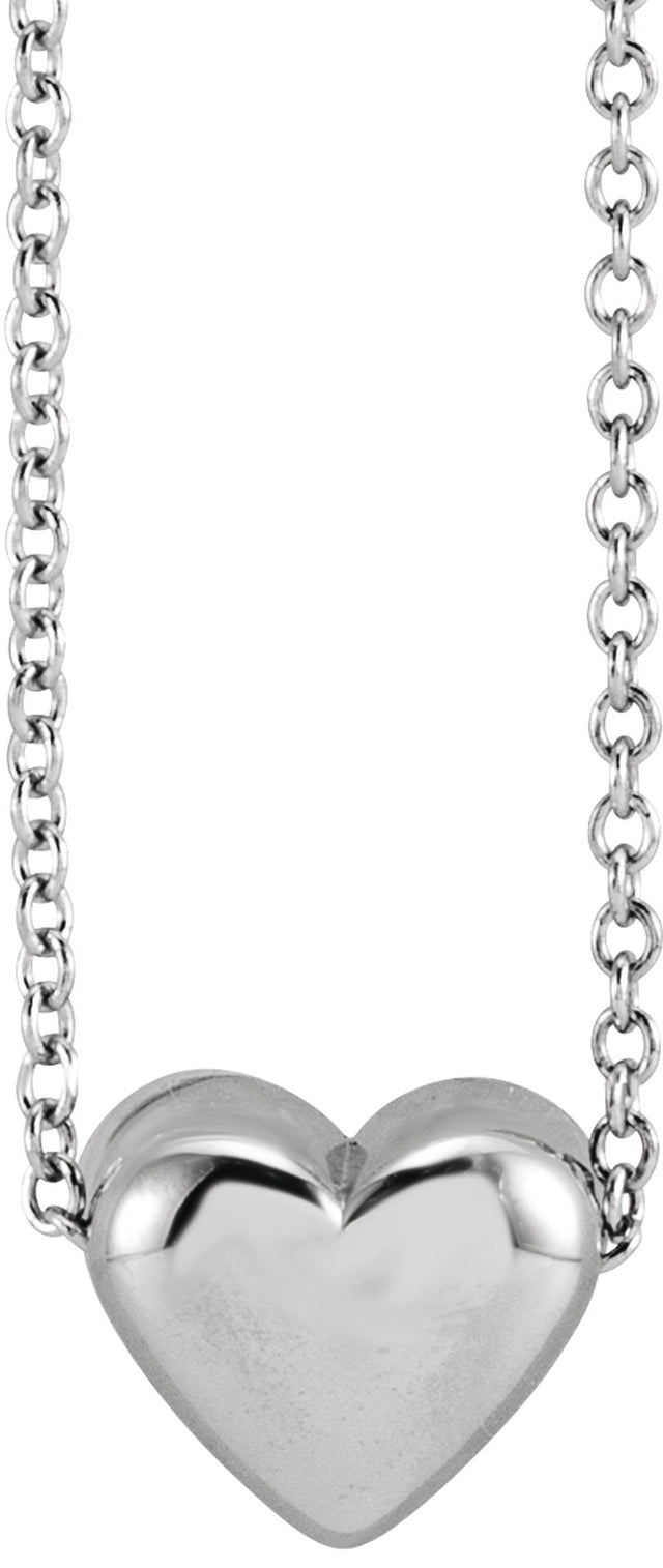 Sterling Silver Puffed Heart 16-18"Necklace