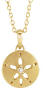 14K Yellow Gold .015 CT Natural Diamond Sand Dollar 16-18" Necklace