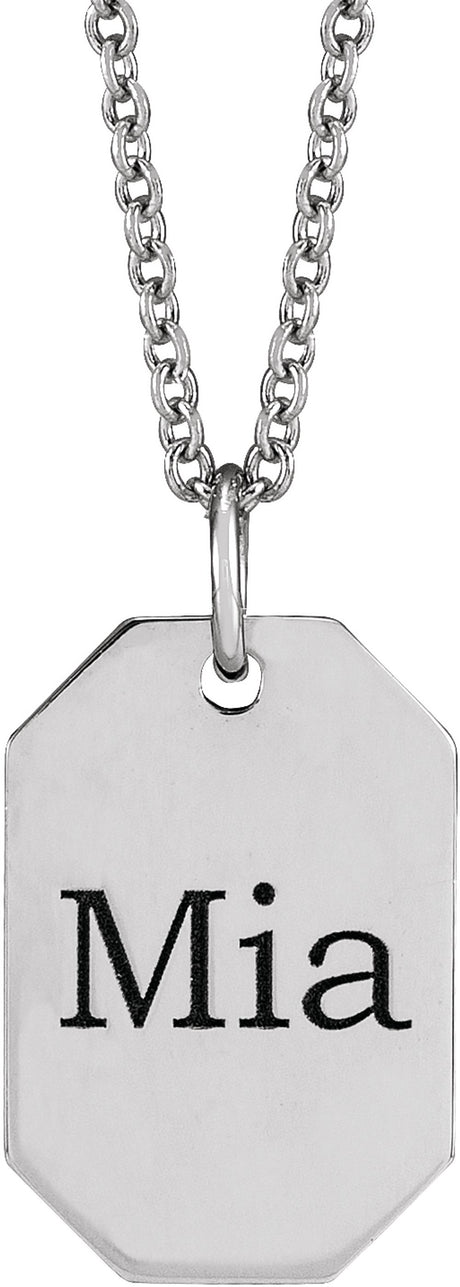 14K White Engravable Dog Tag 16-18" Necklace