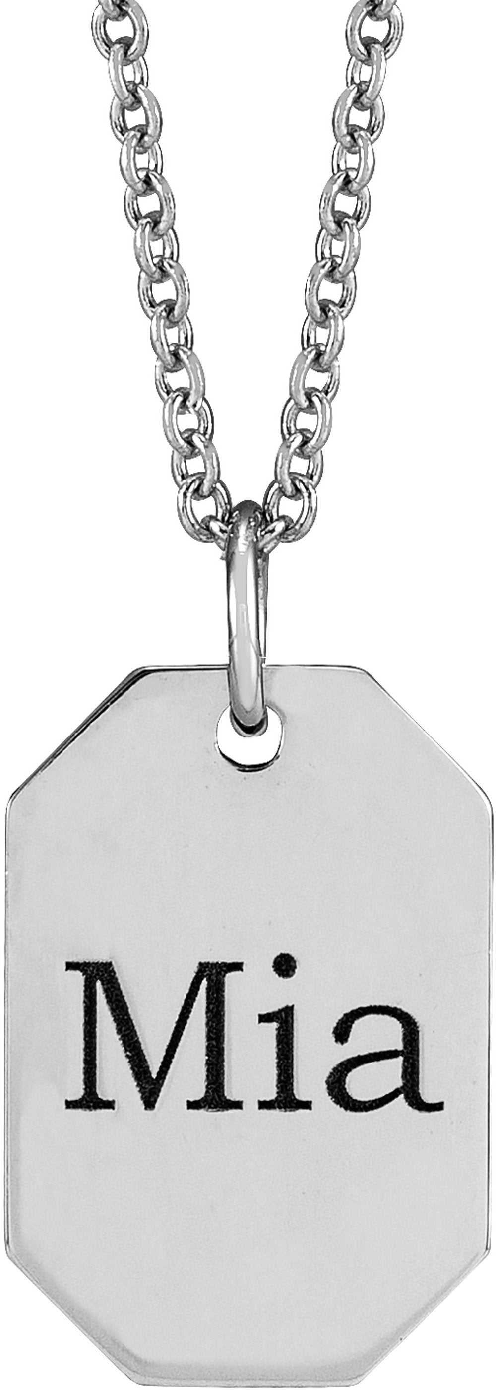 14K White Gold Engravable Dog Tag 16-18" Necklace