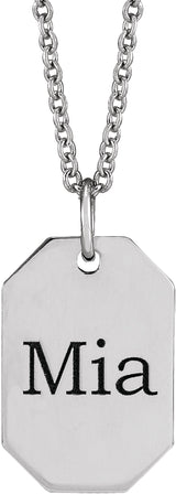 14K White Gold Engravable Dog Tag 16-18" Necklace