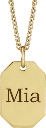 14K Yellow Gold Engravable Dog Tag 16-18" Necklace