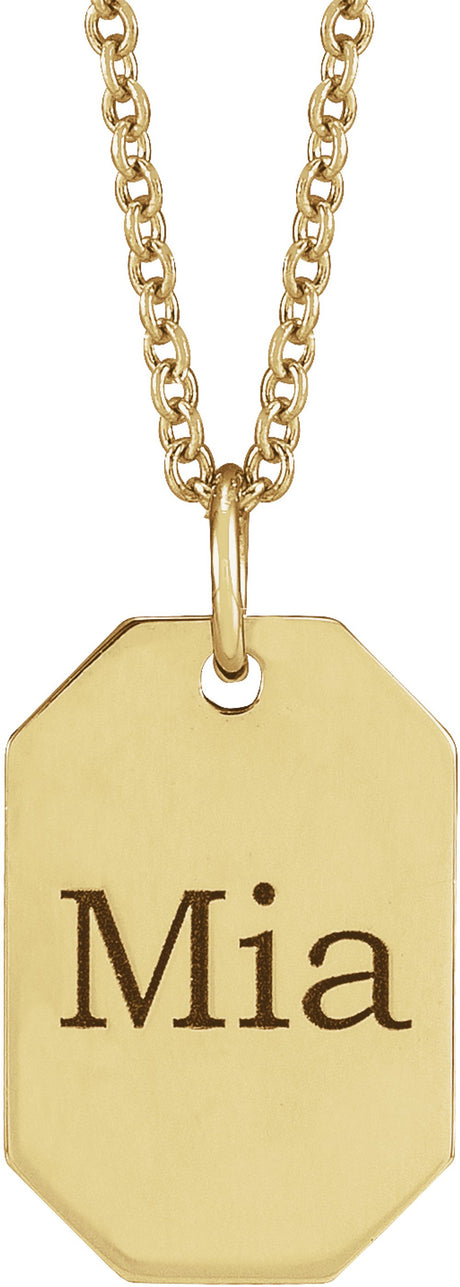 14K Yellow Gold Engravable Dog Tag 16-18" Necklace