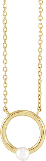 14K Yellow Gold Cultured Seed Pearl Circle 18" Necklace