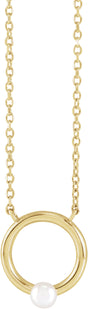 14K Yellow Gold Cultured Seed Pearl Circle 18" Necklace