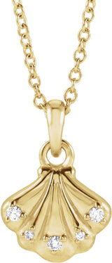 14K Yellow Gold .03 CTW Natural Diamond Seashell 16-18" Necklace