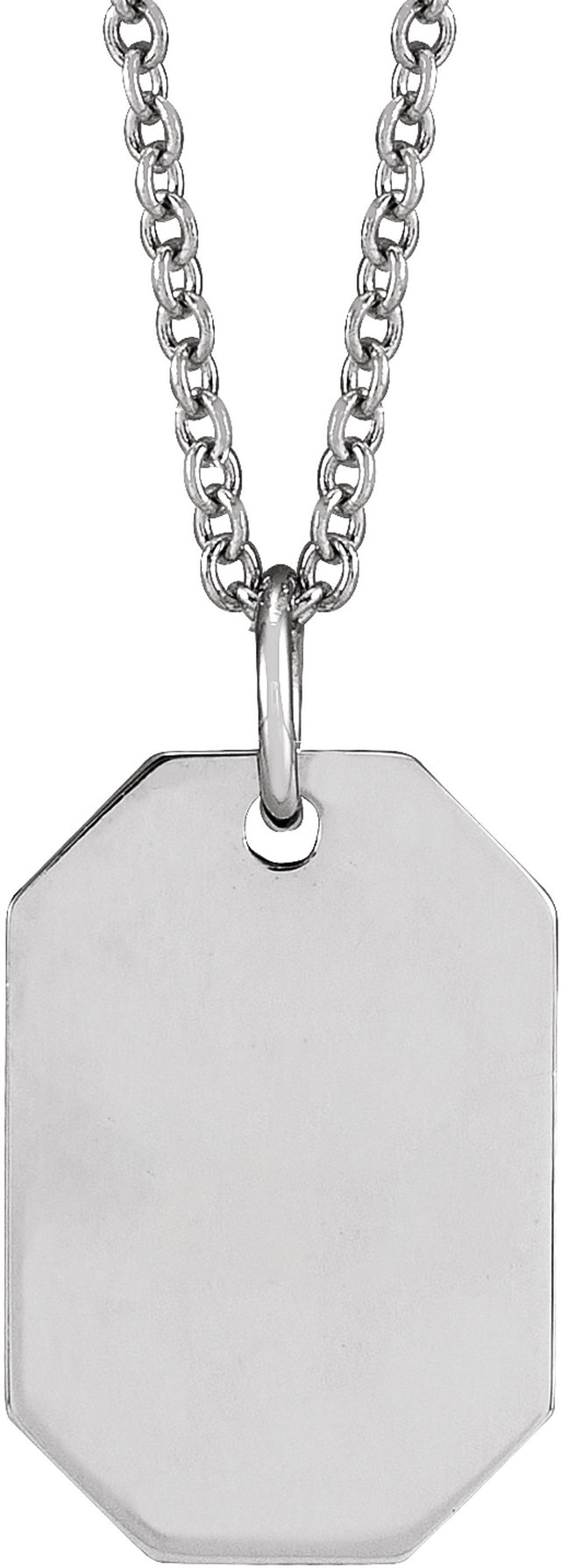 14K White Gold Engravable Dog Tag 16-18" Necklace