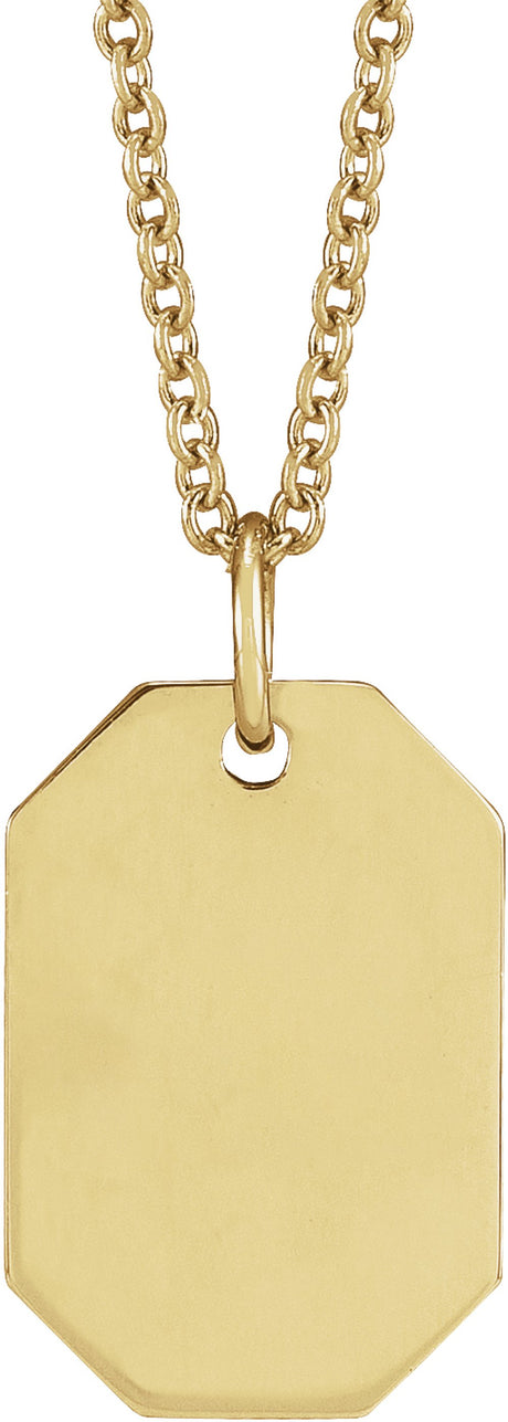 14K Yellow Engravable Dog Tag 16-18" Necklace