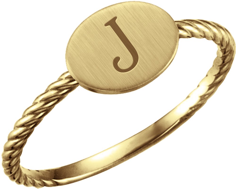 14K Yellow Be Posh® Engravable Rope Signet Ring