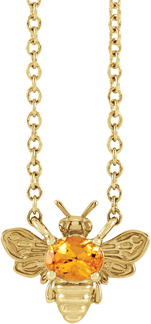 14K Yellow Natural Orange Garnet Bee 16" Necklace