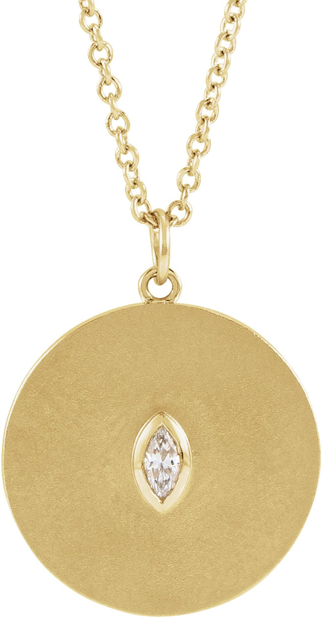 14K Yellow Gold .05 CT Natural Diamond Disc 16-18" Necklace