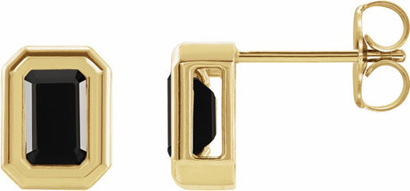 14K Yellow Gold Natural Black Onyx Solitaire Earrings
