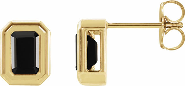 14K Yellow Gold Natural Black Onyx Solitaire Earrings