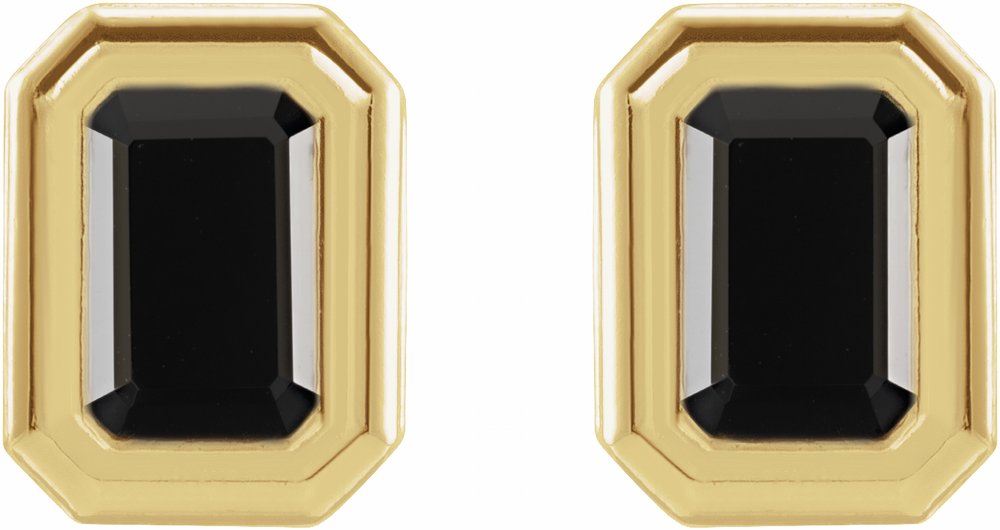 14K Yellow Natural Black Onyx Solitaire Earrings