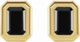 14K Yellow Gold Natural Black Onyx Solitaire Earrings