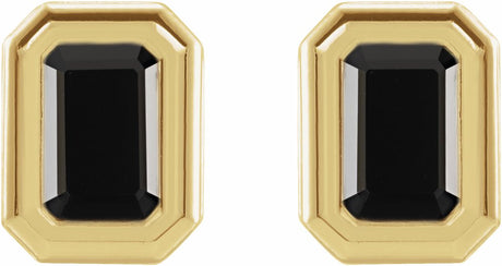 14K Yellow Gold Natural Black Onyx Solitaire Earrings