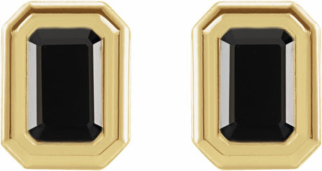 14K Yellow Natural Black Onyx Solitaire Earrings