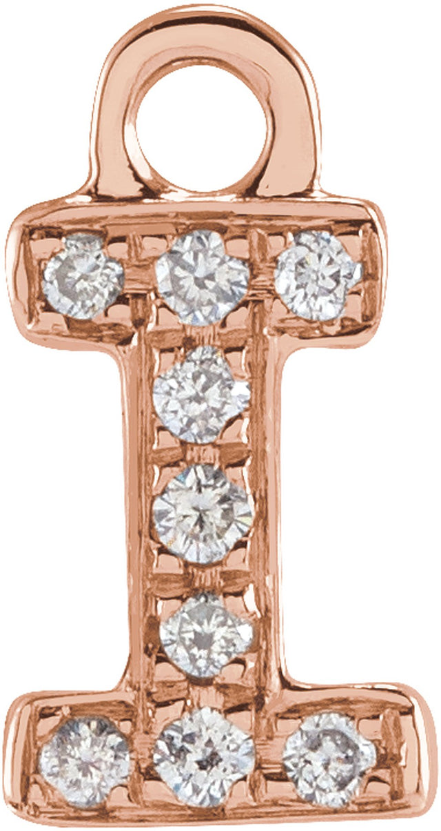 14K Rose Petite Pavé™ .03 CTW Natural Diamond Initial I Dangle