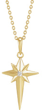14K Yellow Gold .03 CT Natural Diamond Star Cross 16-18" Necklace