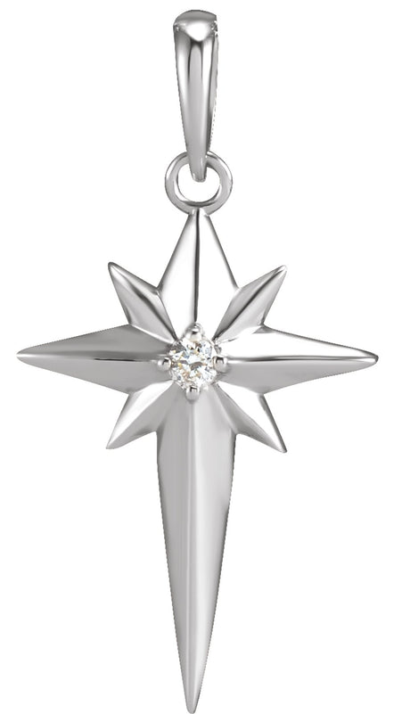 14K White .03 CT Natural Diamond Star Cross Pendant