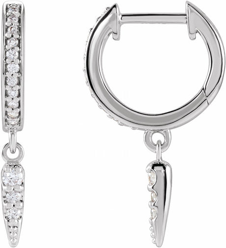 14K White Gold 1/5 CTW Natural Diamond Hinged Hoop Spike Earrings