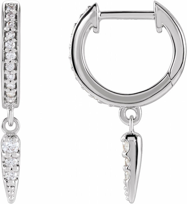 14K White Gold 1/5 CTW Natural Diamond Hinged Hoop Spike Earrings