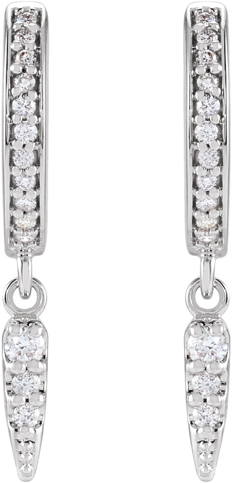 14K White Gold 1/5 CTW Natural Diamond Hinged Hoop Spike Earrings