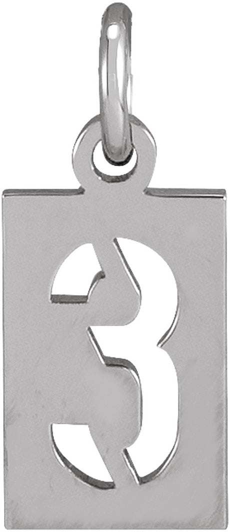 Sterling Silver Pierced Numeral 3 Dog Tag Pendant