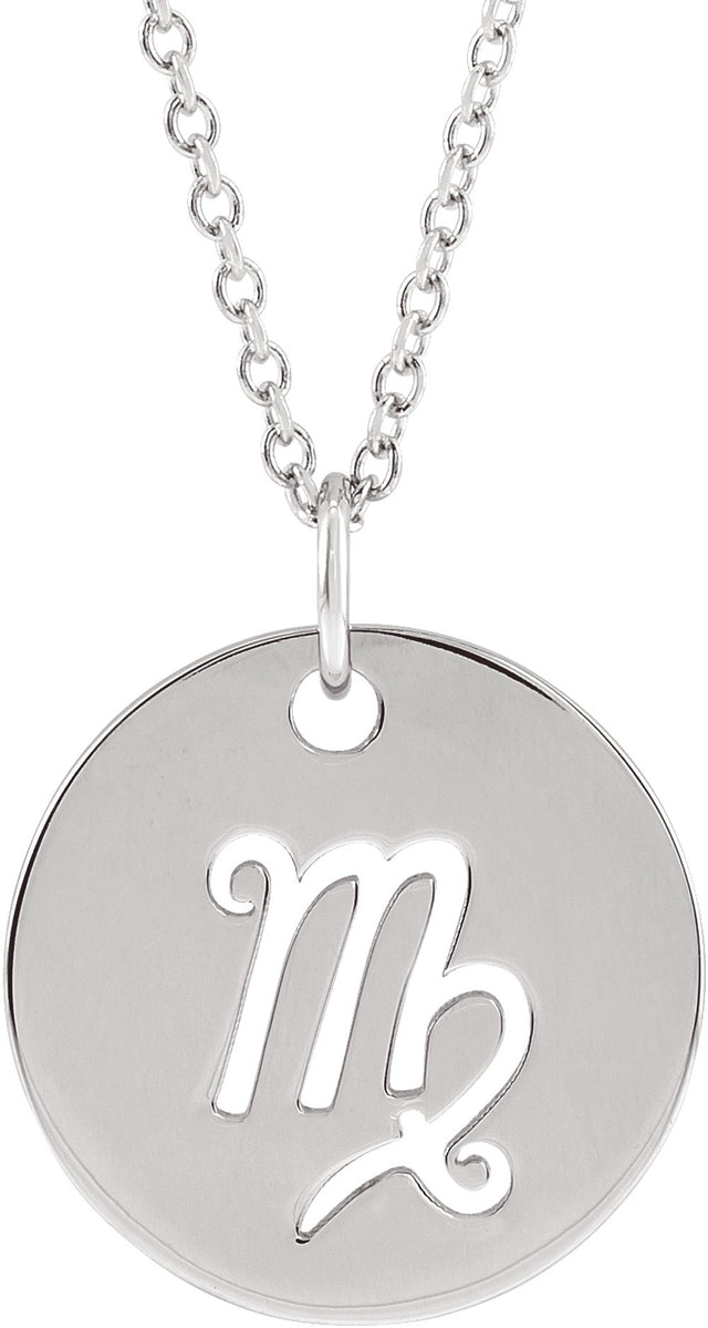 14K White Virgo Zodiac Disc 16-18" Necklace