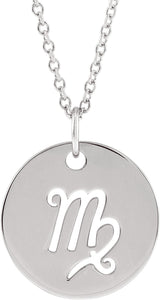 14K White Virgo Zodiac Disc 16-18" Necklace