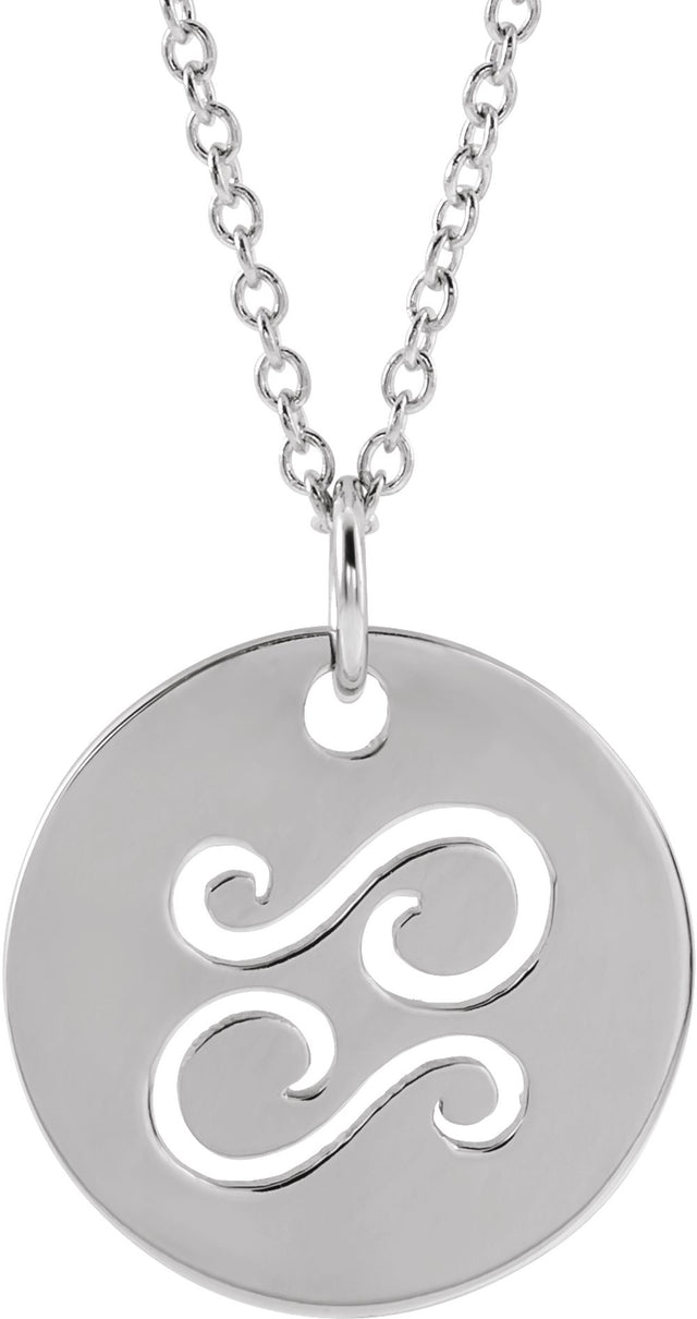 14K White Cancer Zodiac Disc 16-18" Necklace