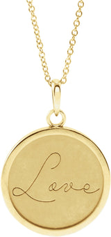 14K Yellow Love Engraved Disc 16-18" Necklace