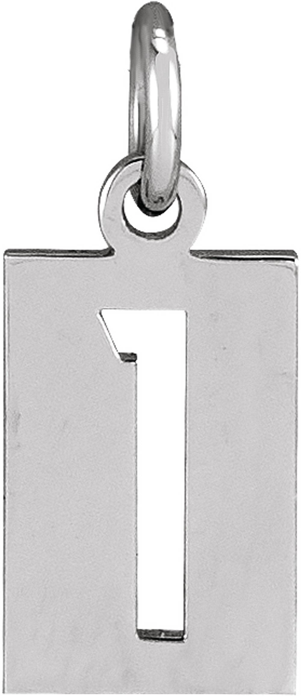 14K White Gold Pierced Numeral 1 Dog Tag Pendant