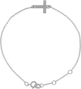 14K White Gold Engravable Cross 6 1/2-7 1/2" Bracelet