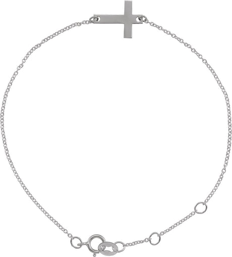 14K White Gold Engravable Cross 6 1/2-7 1/2" Bracelet