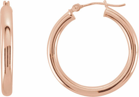 14K Rose Tube 25 mm Hoop Earrings