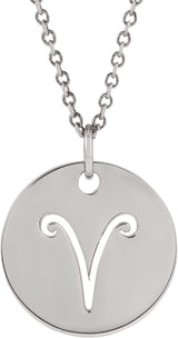 14K White Gold Aries Zodiac Disc 16-18" Necklace