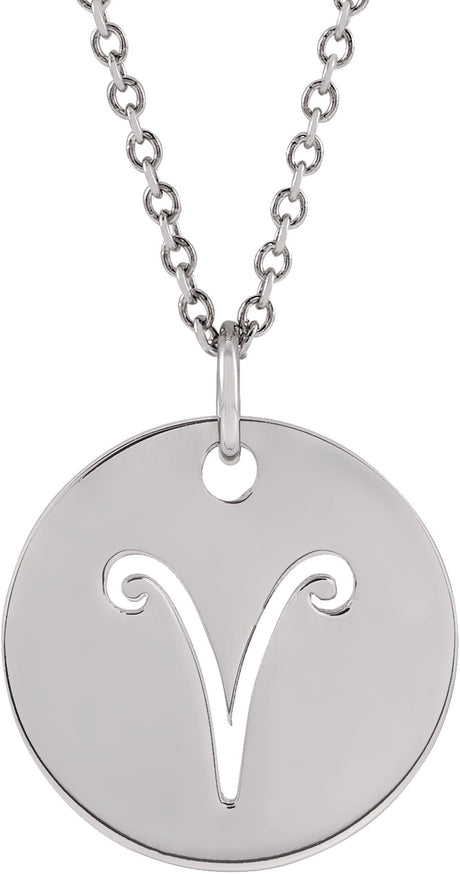 14K White Gold Aries Zodiac Disc 16-18" Necklace