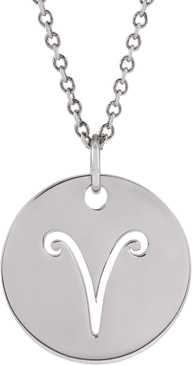 14K White Gold Aries Zodiac Disc 16-18" Necklace