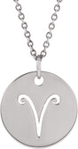 14K White Gold Aries Zodiac Disc 16-18" Necklace
