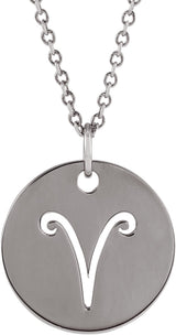 14K White Gold Aries Zodiac Disc 16-18" Necklace