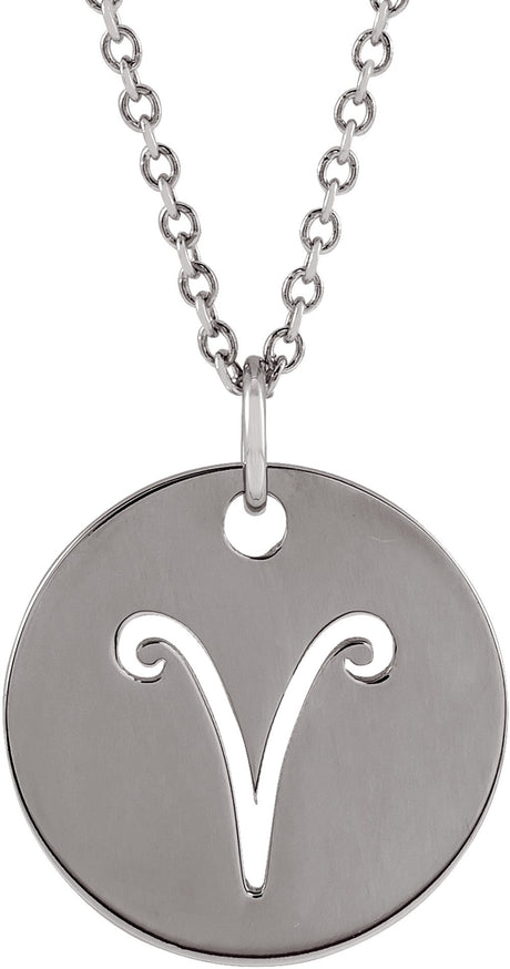 14K White Gold Aries Zodiac Disc 16-18" Necklace