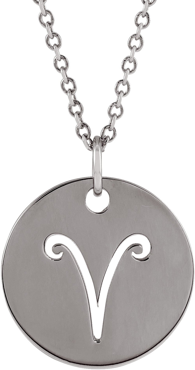 14K White Gold Aries Zodiac Disc 16-18" Necklace