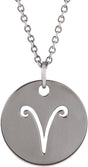 14K White Gold Aries Zodiac Disc 16-18" Necklace