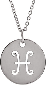 14K White Pisces Zodiac Disc 16-18" Necklace