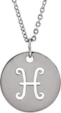 14K White Pisces Zodiac Disc 16-18" Necklace