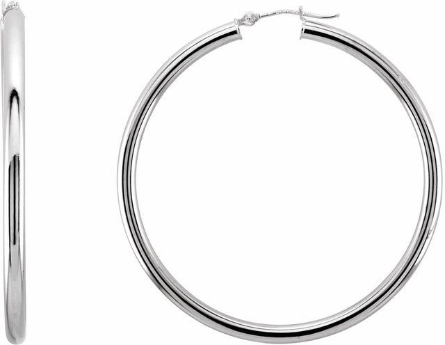 14K White Gold Tube 48 mm Hoop Earrings